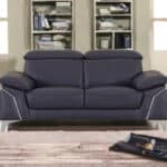 Navy Blue and Silver 71-Inch Genuine Leather Loveseat