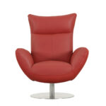 37 Inch Red and Silver Genuine Leather Swivel Accent Chair