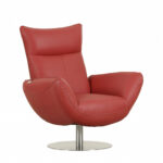 37 Inch Red and Silver Genuine Leather Swivel Accent Chair