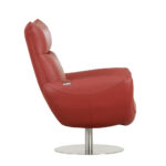 37 Inch Red and Silver Genuine Leather Swivel Accent Chair