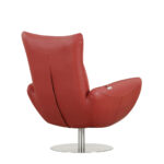 37 Inch Red and Silver Genuine Leather Swivel Accent Chair