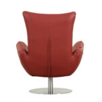 37 Inch Red and Silver Genuine Leather Swivel Accent Chair