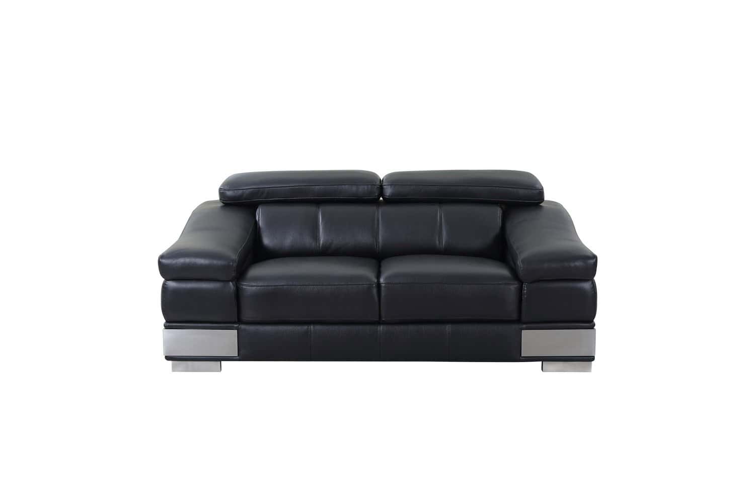 Black and Silver Genuine Leather Love Seat with Metal Legs 1 Black and Silver Genuine Leather Love Seat with Metal Legs
