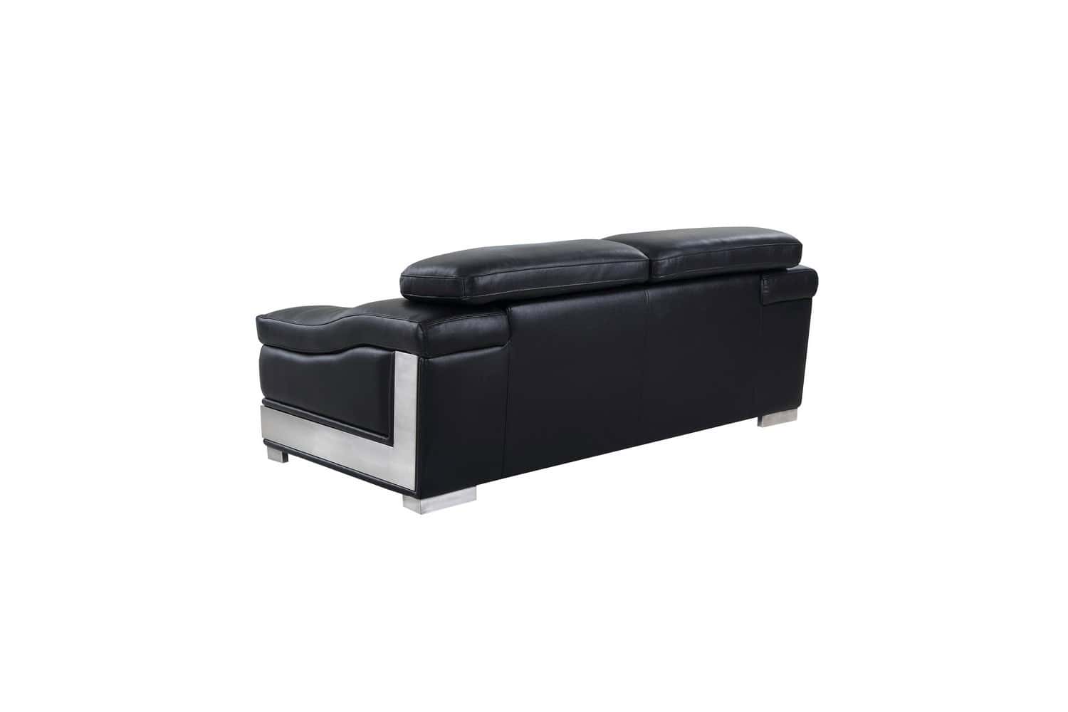 Black and Silver Genuine Leather Love Seat with Metal Legs 5 Black and Silver Genuine Leather Love Seat with Metal Legs - Image 5