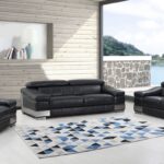 Three Piece Black Italian Leather Six Person Seating Set