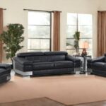 Three Piece Black Italian Leather Six Person Seating Set
