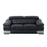 Three Piece Black Italian Leather Six Person Seating Set