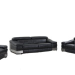 Three Piece Black Italian Leather Six Person Seating Set