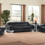 Three Piece Black Italian Leather Six Person Seating Set