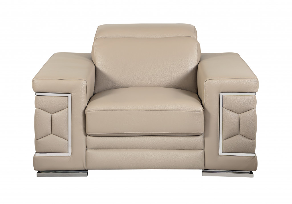 Three Piece Beige Italian Leather Six Person Seating Set 1 Three Piece Beige Italian Leather Six Person Seating Set
