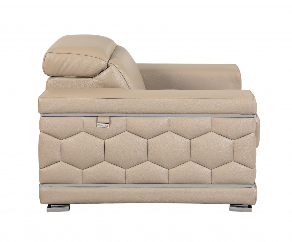 Three Piece Beige Italian Leather Six Person Seating Set 4 Three Piece Beige Italian Leather Six Person Seating Set - Image 4