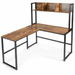 Space-Saving L-Shaped Corner Desk with Hutch and Footrest Bars 31 Space-Saving L-Shaped Corner Desk with Hutch and Footrest Bars