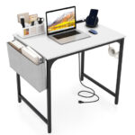 Compact Home Office Desk with Charging Station and Storage Options