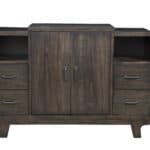 Chocolate Solid Pine Contemporary Dining Server With Drawers and Cabinets
