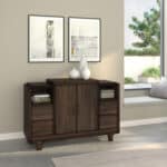 Chocolate Solid Pine Contemporary Dining Server With Drawers and Cabinets