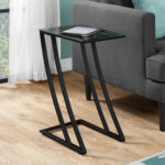 15.75 x 12 x 24 Black Metal Tempered Glass Accent Table