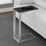 16" X 9" X 24.5"  Contemporary Black Silver MDF Metal Accent Table