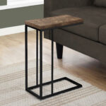 18.25" Brown and Black Particle Board Metal Accent Table