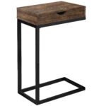 24.5" Brown Drawer Side Table with Black Metal Accents