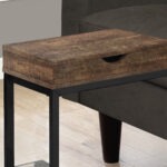 24.5" Brown Drawer Side Table with Black Metal Accents