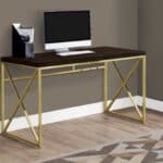 Espresso and Gold Writing Desk with Sled Base Design