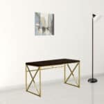 Espresso and Gold Writing Desk with Sled Base Design