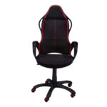 Black Tufted Adjustable Swivel Gaming Chair with Fabric Back