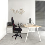 Black Tufted Adjustable Swivel Gaming Chair with Fabric Back