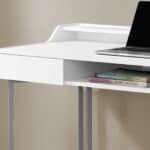 White and Silver Writing Desk With Two Drawers 22-Inch