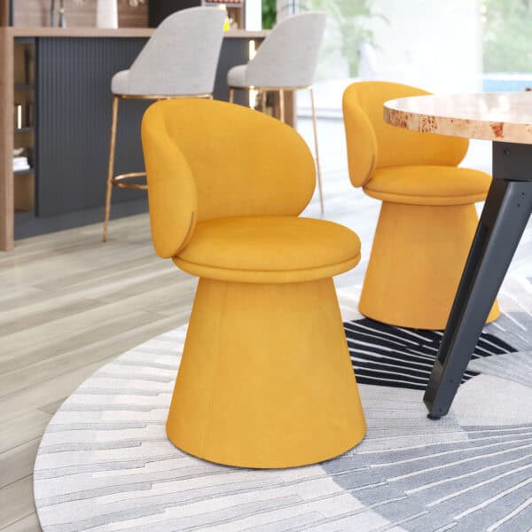 Orange Velvet Swivel Dining Chair with 360-Degree Base