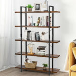 Industrial 3/5-Tier Bookcase with Metal Frame and Open Shelves