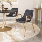 Black and Gold Mid-Century Modern Dining Chair with Faux Leather (Set of 2)