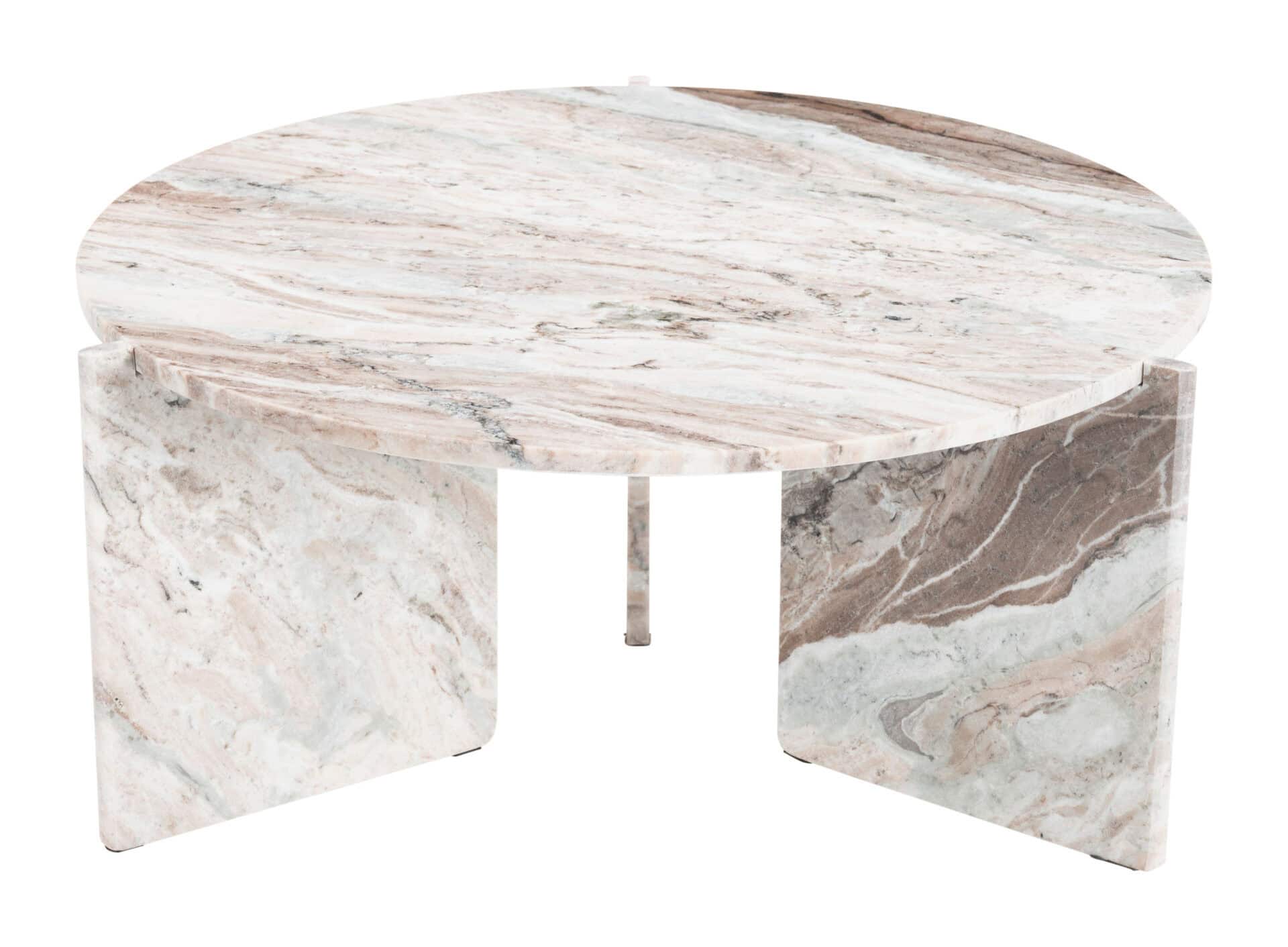 Round Coffee Table with Travertine-Style Marble Top and Steel Frame 4 Round Coffee Table with Travertine-Style Marble Top and Steel Frame - Image 4