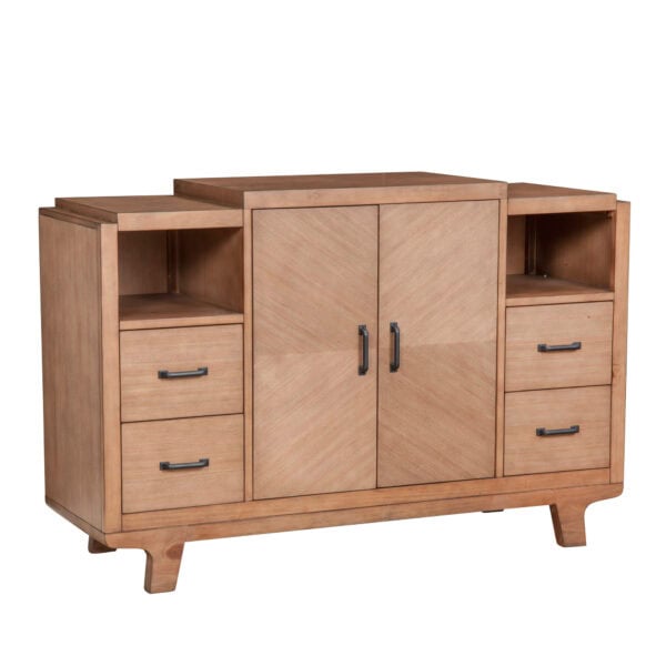 Natural Solid Pine Contemporary Sideboard with Drawers and Cabinets