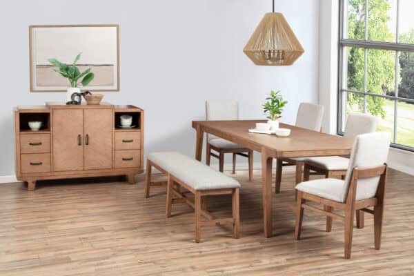 Natural Solid Pine Dining Table with Tapered Legs, Contemporary Style