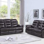 Indoor Brown Faux Leather Reclining Sofa and Loveseat Set for 5
