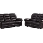 Indoor Brown Faux Leather Reclining Sofa and Loveseat Set for 5