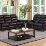 Indoor Brown Faux Leather Reclining Sofa and Loveseat Set for 5