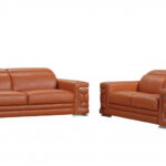 Two Piece Camel Italian Leather Five Person Seating Set
