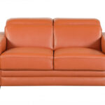 Two Piece Camel Italian Leather Five Person Seating Set