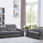 Two Piece Dark Gray Italian Leather Five Person Seating Set