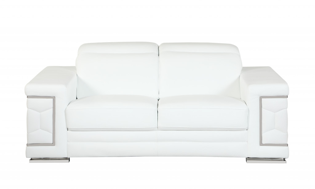 Two Piece White Italian Leather 5 Person Seating Set 1 Two Piece White Italian Leather 5 Person Seating Set