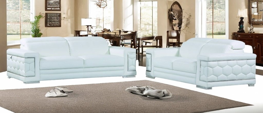 Two Piece White Italian Leather 5 Person Seating Set 2 Two Piece White Italian Leather 5 Person Seating Set - Image 2