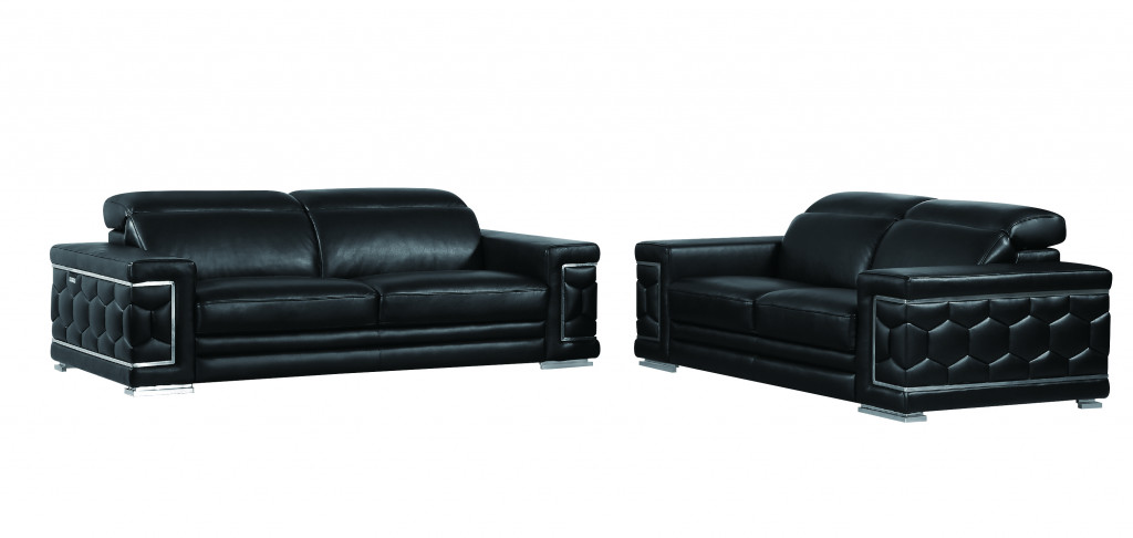 Black Italian Leather Sofa and Loveseat Set, Seats 5 5 Black Italian Leather Sofa and Loveseat Set, Seats 5 - Image 5