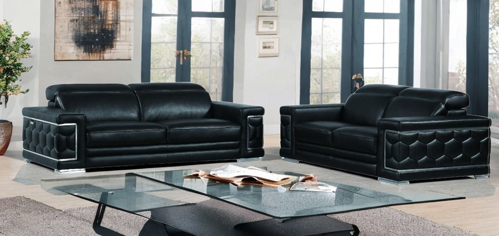 Black Italian Leather Sofa and Loveseat Set, Seats 5 2 Black Italian Leather Sofa and Loveseat Set, Seats 5 - Image 2
