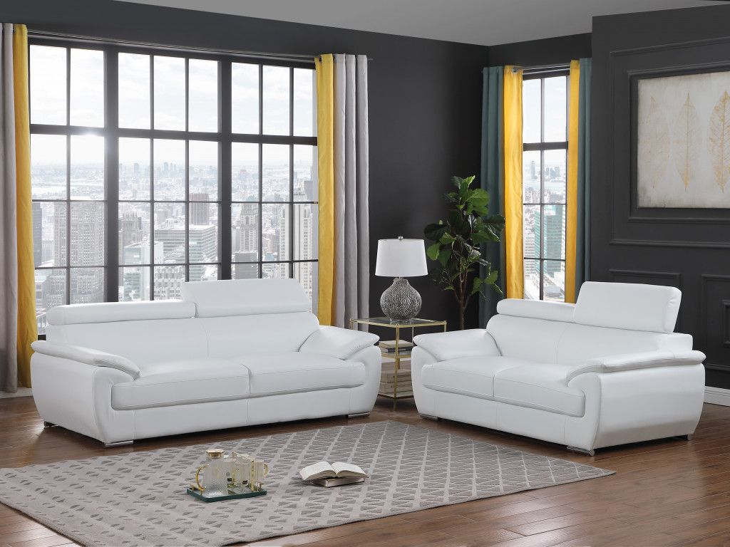 White Genuine Leather 5-Person Sofa and Loveseat Set 8 White Genuine Leather 5-Person Sofa and Loveseat Set - Image 8