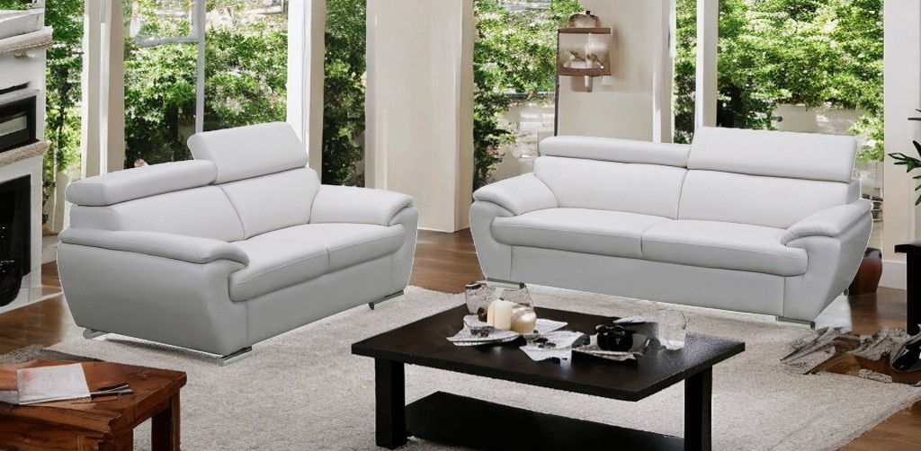 White Genuine Leather 5-Person Sofa and Loveseat Set 2 White Genuine Leather 5-Person Sofa and Loveseat Set - Image 2