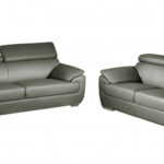 Gray Genuine Leather 5-Person Sofa and Loveseat Set, 2-Piece