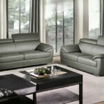 Gray Genuine Leather 5-Person Sofa and Loveseat Set, 2-Piece