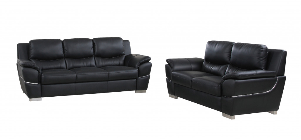 Two Piece Black Leather Five Person Sofa and Loveseat Set 4 Two Piece Black Leather Five Person Sofa and Loveseat Set - Image 4